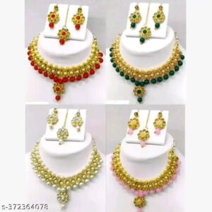 Rubans 22k Gold-Plated Red & Green Stone Studded Handcrafted Traditional Temple Jewellery Set For Women